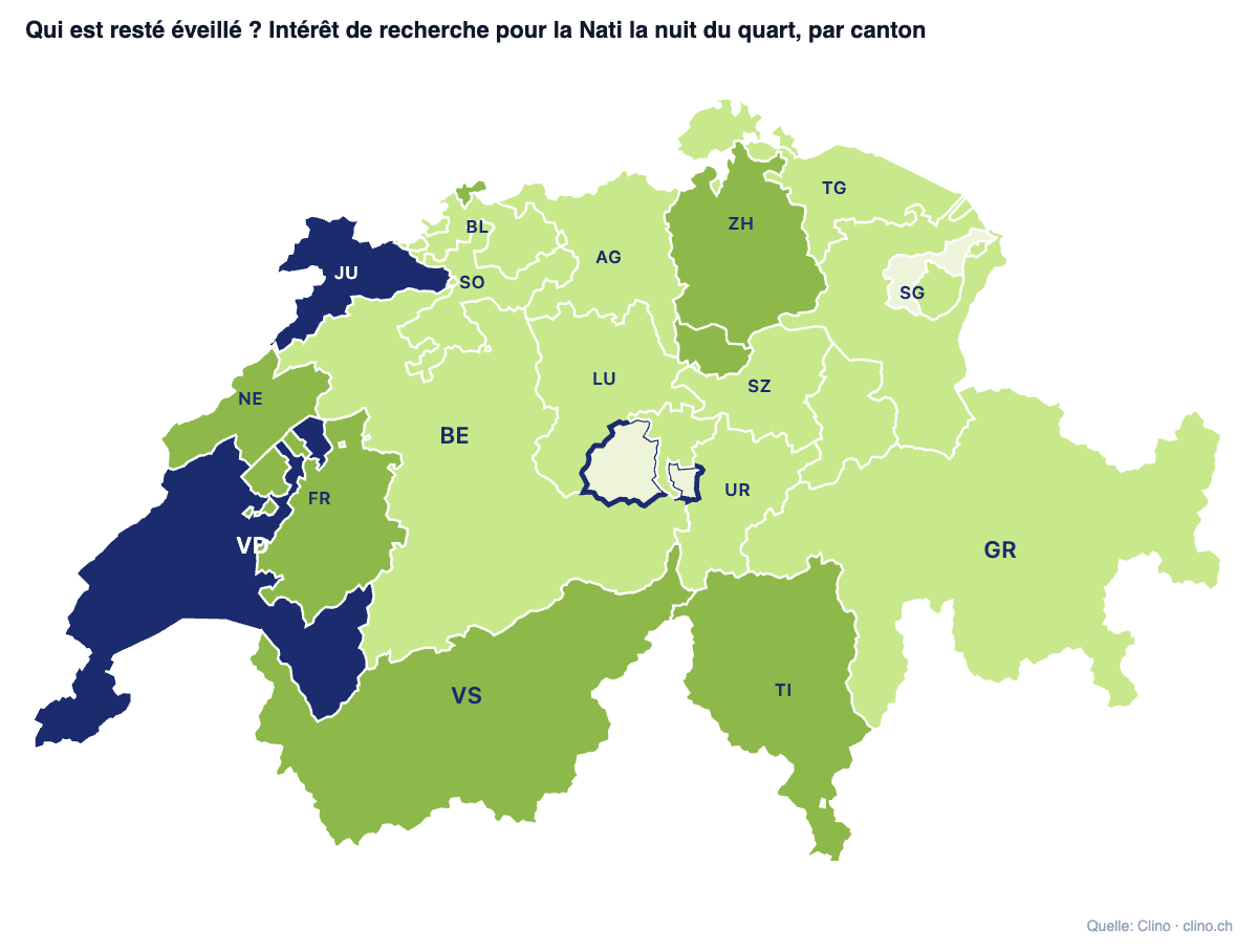 Les cantons suisses qui sont restés éveillés lors du match Suisse-Argentin.