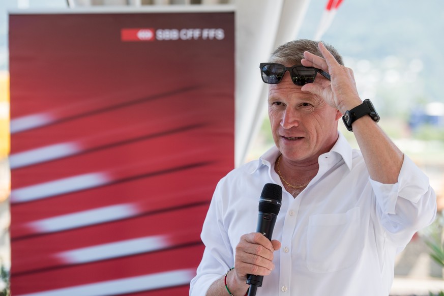 Andreas Meyer, CEO SBB, an einer Medienorientierung zu SBB Cargo und dem Ceneri-Basistunnel, am Donnerstag, 2. August 2018, am SBB Cargo Terminal in Cadenazzo. (KEYSTONE/Ti-Press/Gabriele Putzu)