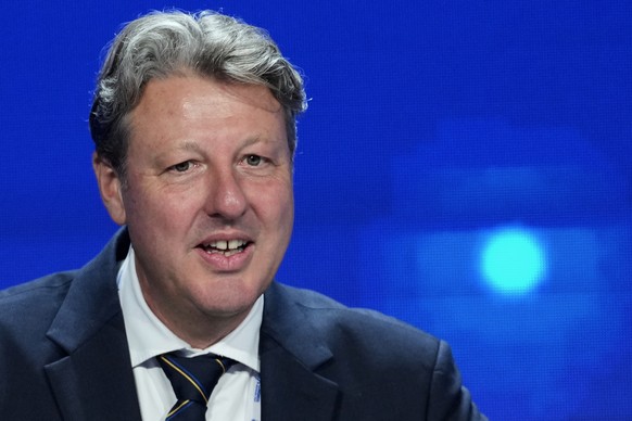 Newly chosen president of the International Ski and Snowboard Federation (FIS) Alexander Ospelt speaks during the 57th International FIS Congress 2026, in Belgrade, Serbia, Thursday, June 11, 2026. (A ...
