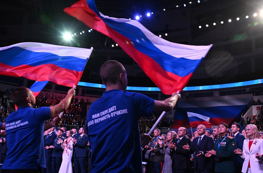 Participants attend the United Russia party congress in Moscow, Saturday, Aug. 22, 2026. (Alexander Miridonov/Sputnik, Government Pool Photo via AP)
Russia United Russia Party