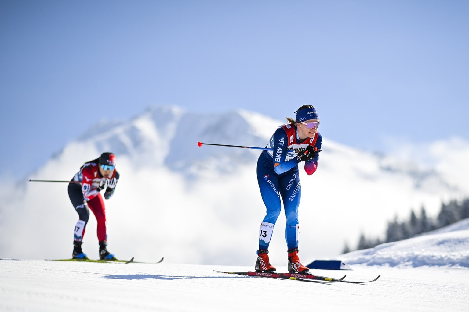 Nadine Faehndrich of Switzerland during the womens cross country 30km mass start race at the 2021 Nordic Skiing World Championships, in Oberstdorf, Germany, on Saturday, March 6, 2021. (KEYSTONE/Gian  ...