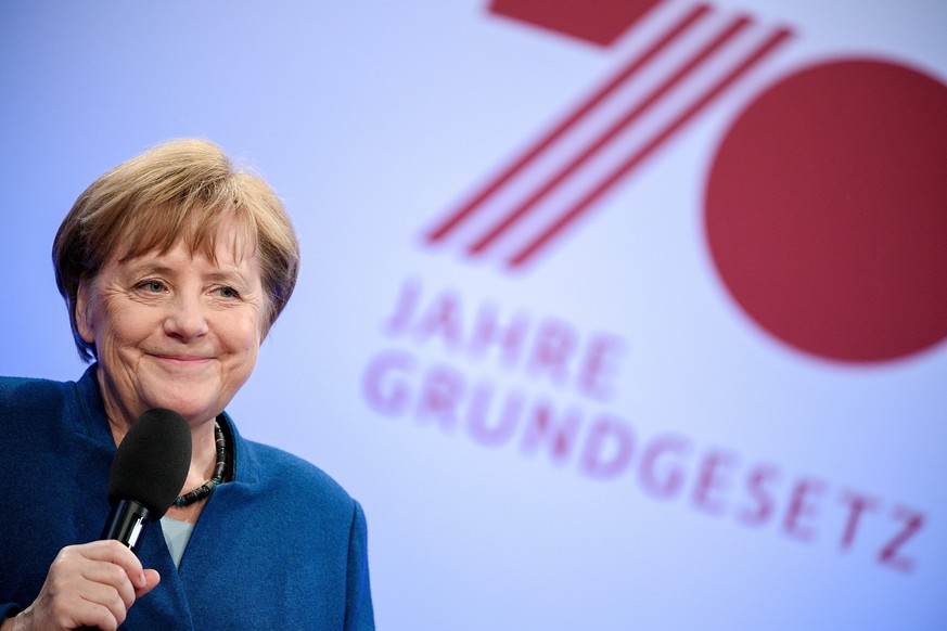 epa07567312 German Chancellor Angela Merkel attends a citizens&#039; dialogue on &#039;70 years constitutional law&#039; with members of the public in Wuppertal, Germany, 13 May 2019. German Chancello ...