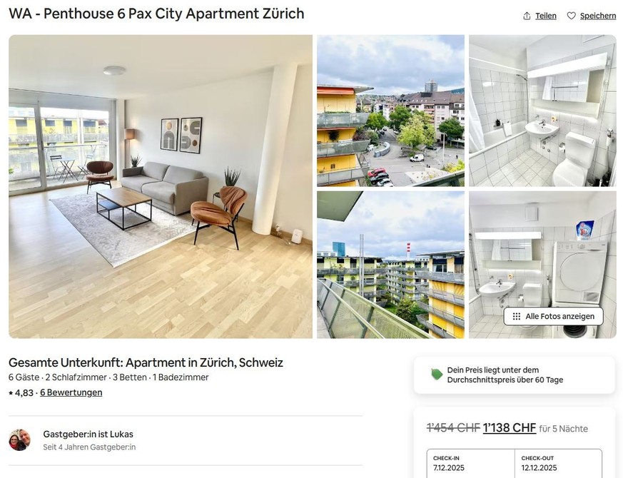 Inserat auf Airbnb für Sugus-Haus