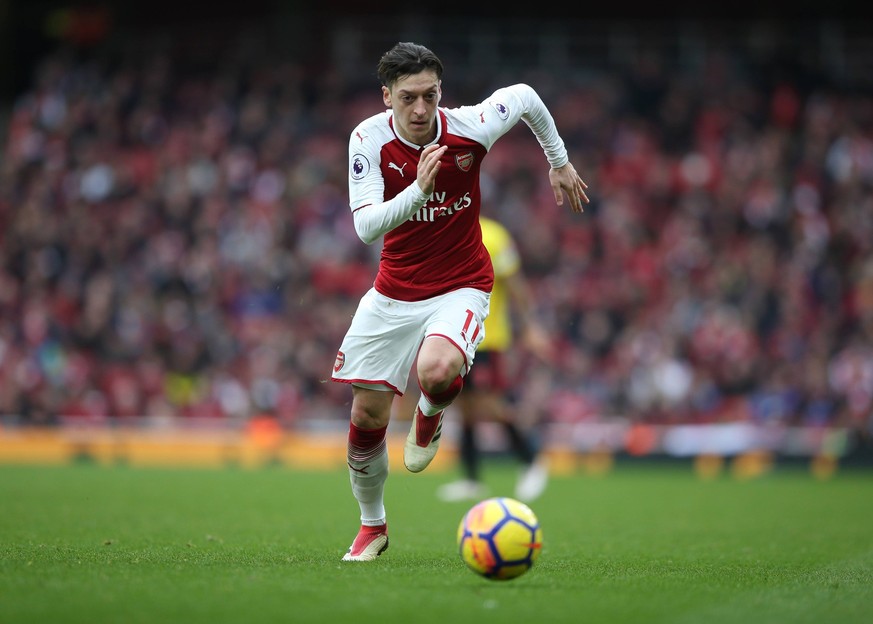 11th March 2018, Emirates Stadium, London, England; EPL Premier League Football, Arsenal versus Watford; Mesut Ozil of Arsenal chasing the through ball PUBLICATIONxINxGERxSUIxAUTxHUNxSWExNORxDENxFINxO ...