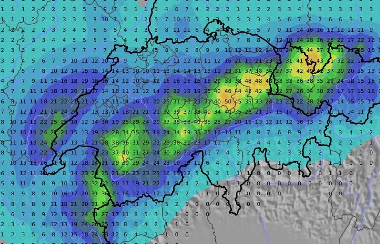 In der kommenden Nacht regnet und schneit es weiter (). In den zentralen und östlichen Alpen sinkt die Schneefallgrenze bis zum Samstagmorgen auf 1500 bis 1700 Meter, im Westen bleibt sie im Bereich v ...