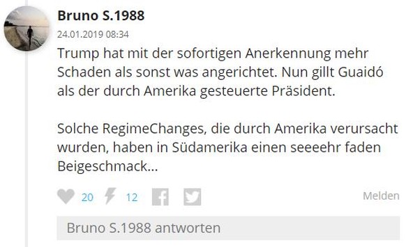 Krisenstaat Venezuela – «Die schnelle Unterstützung der USA ist eher kontraproduktiv»
Dieses Interview hätte in Form eines Kommentars hier auf Watson bloss 20 Likes und 12 Dislikes erhalten.