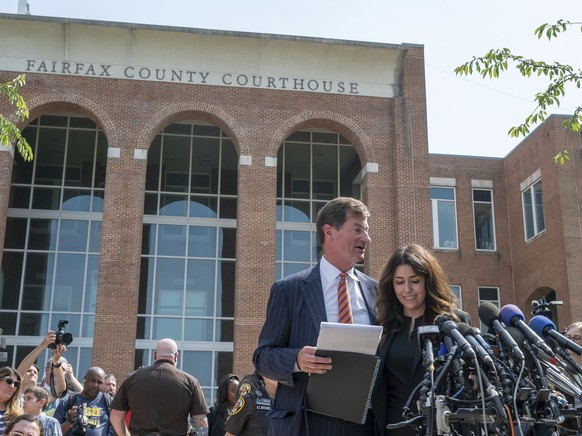 Actor Johnny Depp&#039;s lawyers Camille Vasquez, right, and Ben Chew give a statement outside the Fairfax County Courthouse Wednesday, June 1, 2022 in Fairfax, Va. A jury awarded Johnny Depp more tha ...