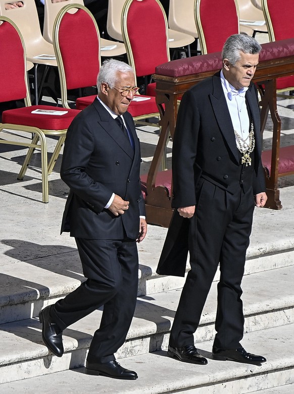 epa12055976 President of European Council Antonio Costa (L) arrives for the funeral Mass of Pope Francis in Saint Peter's Square in Vatican City, 26 April 2025. Pope Francis passed away on Easter ...