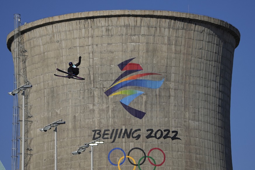 Mathilde Gremaud of Switzerland competes during the women&#039;s freestyle skiing big air finals of the 2022 Winter Olympics, Tuesday, Feb. 8, 2022, in Beijing. (AP Photo/Jae C. Hong)