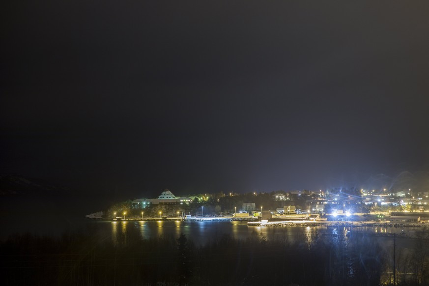 epa06355541 A night view of the village of Drag, Tysfjord, Norway, late 27 November 2017 (issued 28 November 2017). According to reports, an estimated 151 sexual abuse cases related to Tysfjord in nor ...