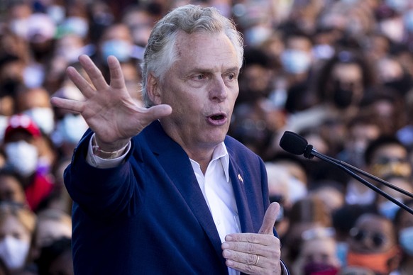 epa09542220 Virginia gubernatorial candidate Terry McAuliffe speaks at a campaign event, in Richmond, Virginia, USA, 23 October 2021. The 2021 Virginia gubernatorial election will be held 02 November. ...