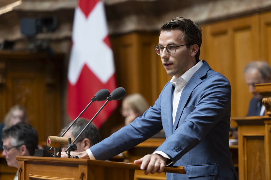 Andri Silberschmidt, FDP-ZH, spricht waehrend der Debatte zum Thema "PFAS", waehrend der Herbstsession der Eidgenoessischen Raete, am Dienstag, 9. September 2025 im Nationalrat in Bern. (KEY ...
