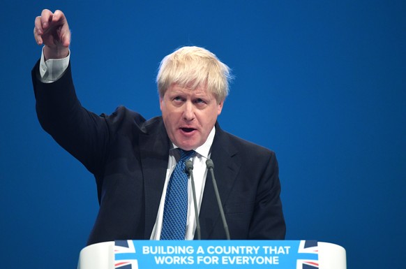 epa06242415 Britain&#039;s Foreign Secretary, Boris Johnson delivers his speech on the third day of Conservative Party Conference in Manchester, Britain, 03 October 2017. The conference will run from  ...