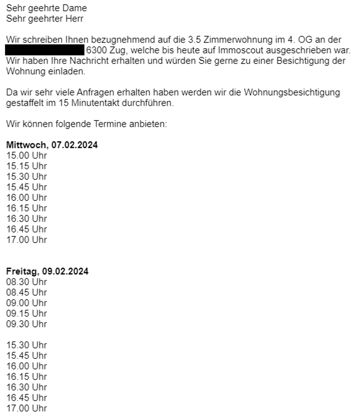 Günstige Wohnung Zug - Inserat