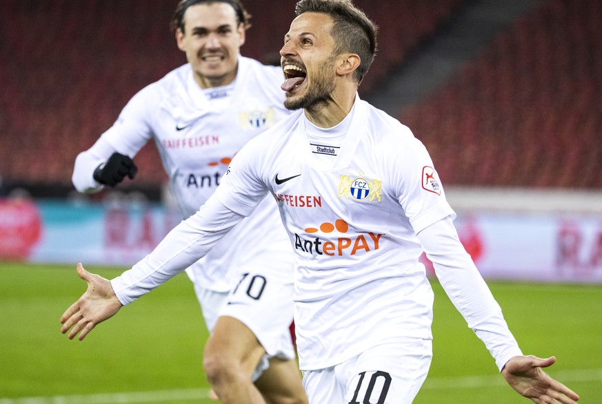 Jubel bei Zuerichs Antonio Marchesano nach dem Tor zum 1-0 im Super League Spiel zwischen dem FC Zuerich und dem FC Basel, am Mittwoch, 4. November 2020 im Stadion Letzigrund in Zuerich. (KEYSTONE/Ale ...