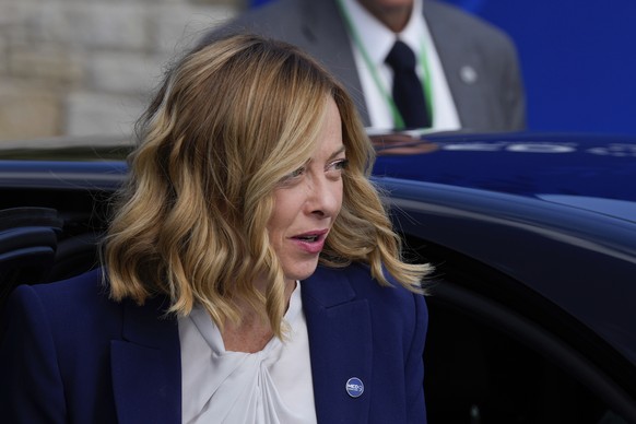 Italian Prime Minister Giorgia Meloni arrives in Paphos ,Cyprus, on Friday, Oct 11, 2024 as the leaders of nine southern European Union member countries and Jordan are meeting to come up with ways of  ...