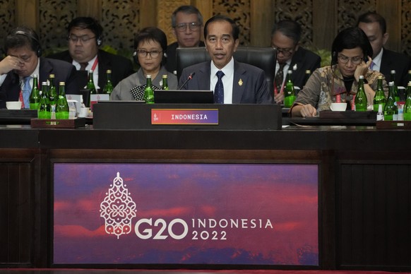 Indonesia President Joko Widodo speaks during the G20 leaders summit in Nusa Dua, Bali, Indonesia, Tuesday, Nov. 15, 2022.(AP Photo/Dita Alangkara, Pool)