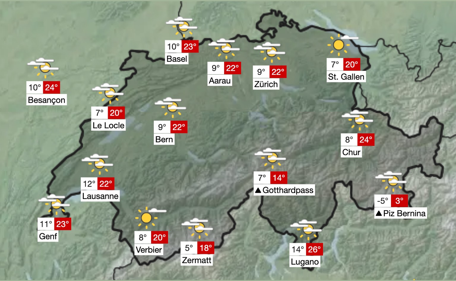 Wetter in der Schweiz am Samstag, 6. September 2025. Laut MeteoNews-Prognose