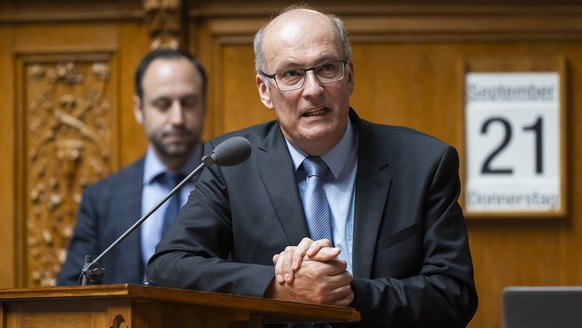 Markus Ritter, Mitte-SG, stellt eine Frage im Nationalrat, in der Herbstsession der Eidgenoessischen Raete, am Donnerstag, 21. September 2023, in Bern. (KEYSTONE/Peter Klaunzer)