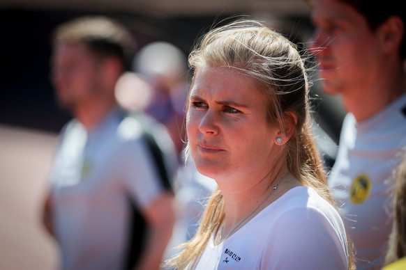 Trainerin Imke Wuebbenhorst (YB) waehrend dem Hinspiel des Finalspiels der Women?s Super League zwischen dem Grasshopper Club Zuerich und dem BSC Young Boys am Sonntag, 11. Mai 2025, im Stadion Letzig ...