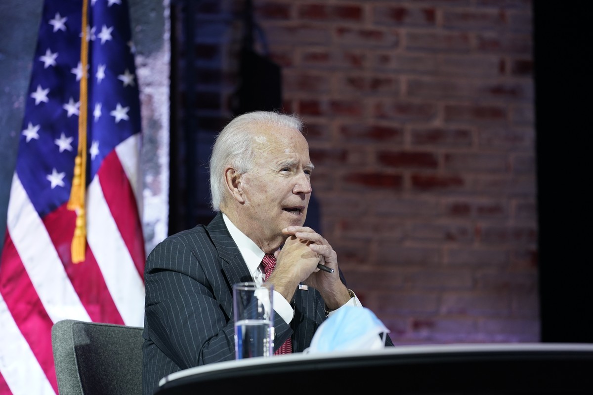President-elect Joe Biden participates in a meeting with the National Governors Association's executive committee at The Queen theater, Thursday, Nov. 19, 2020, in Wilmington, Del. (AP Photo/Andr ...