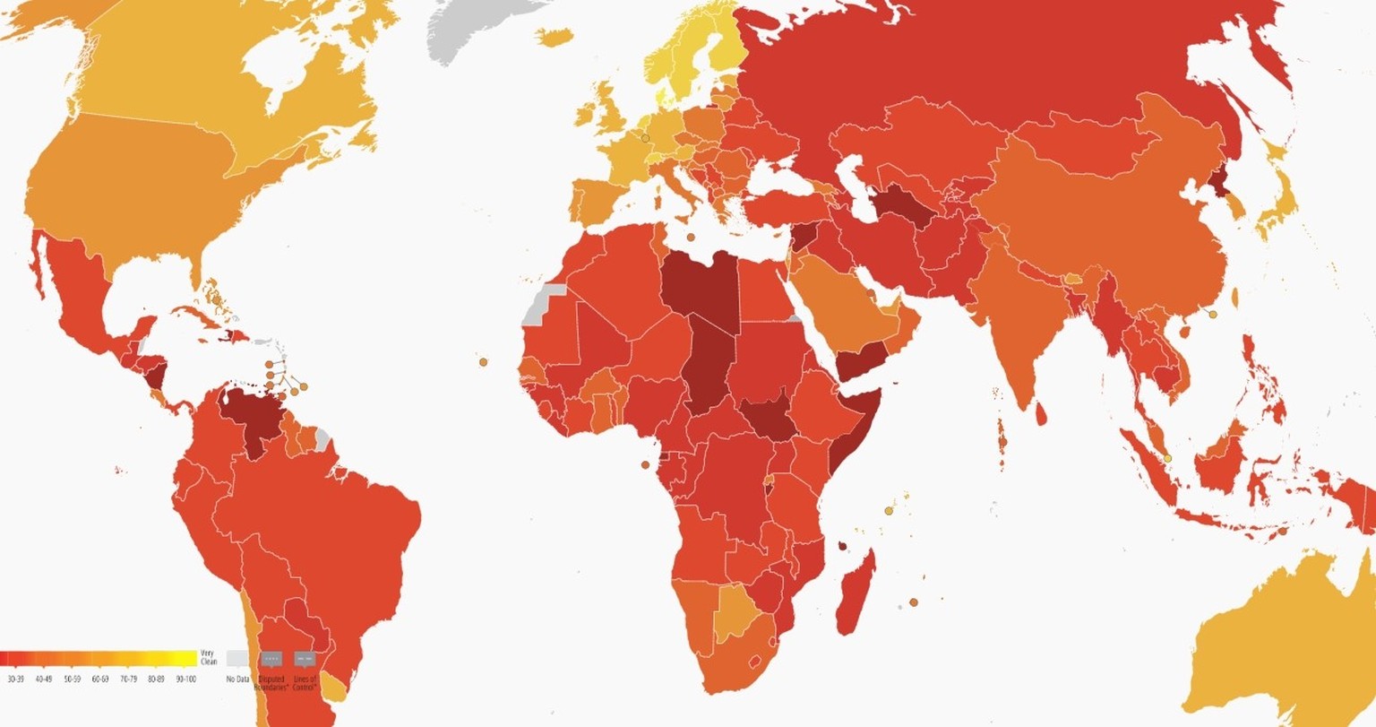 Karte zum Korruptionsindex 2022 von Tranparency
https://www.transparency.org/en/cpi/2022