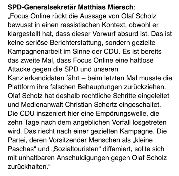 Stellungnahme von SPD-Generalsekretär Matthias Miersch
