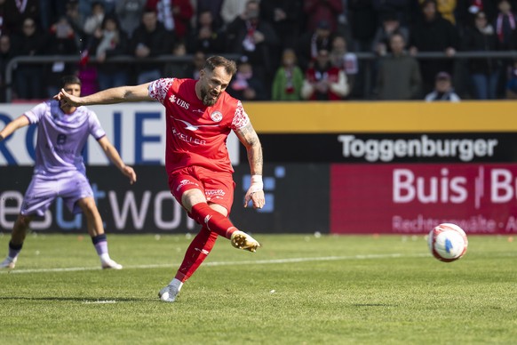 Roman Buess (FCW) verschiesst einen Penalty im Fussball Meisterschaftsspiel der Swiss Super League zwischen dem FC Winterthur (FCW) und dem FC Basel 1893 (FCB), am Sonntag, 22. Maerz 2026, im Stadion  ...