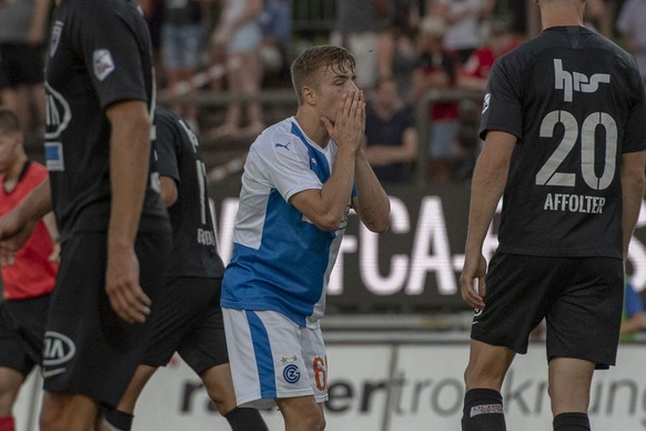 Petar Pusic von GC reagiert nach einer Torchance beim Challenge League Meisterschaftsspiel zwischen dem FC Aarau und den Grasshoppers vom Donnerstag, 30. Juli 2020 in Aarau. (KEYSTONE/Urs Flueeler)