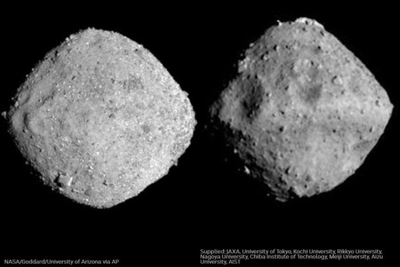 «Das ist historisch»: Nasa-Sonde absolviert Asteroiden-Manöver
Bennu hat übrigens eine auffällige Diamantform. Sehr ähnlich sieht auch Ryugu aus (im Bild Bennu links, Ryugu rechts) - das Ziel der Haya ...