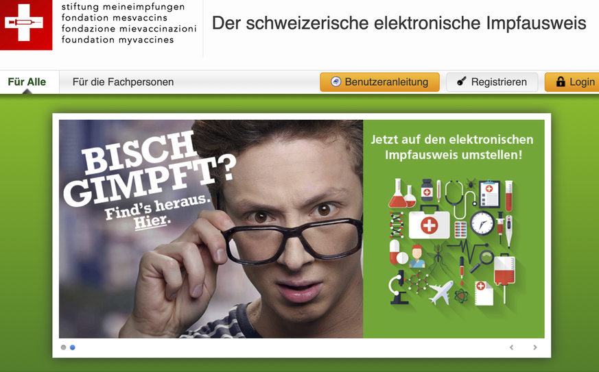 Screenshot der Webseite MeineImpfungen.ch (Elektronischer Impfausweis).