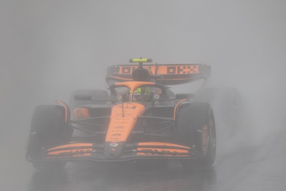 Lando Norris, of Britain, steers his McLaren during the Brazilian Formula One Grand Prix at the Interlagos race track in Sao Paulo, Sunday, Nov. 3, 2024. (AP Photo/Andre Penner)