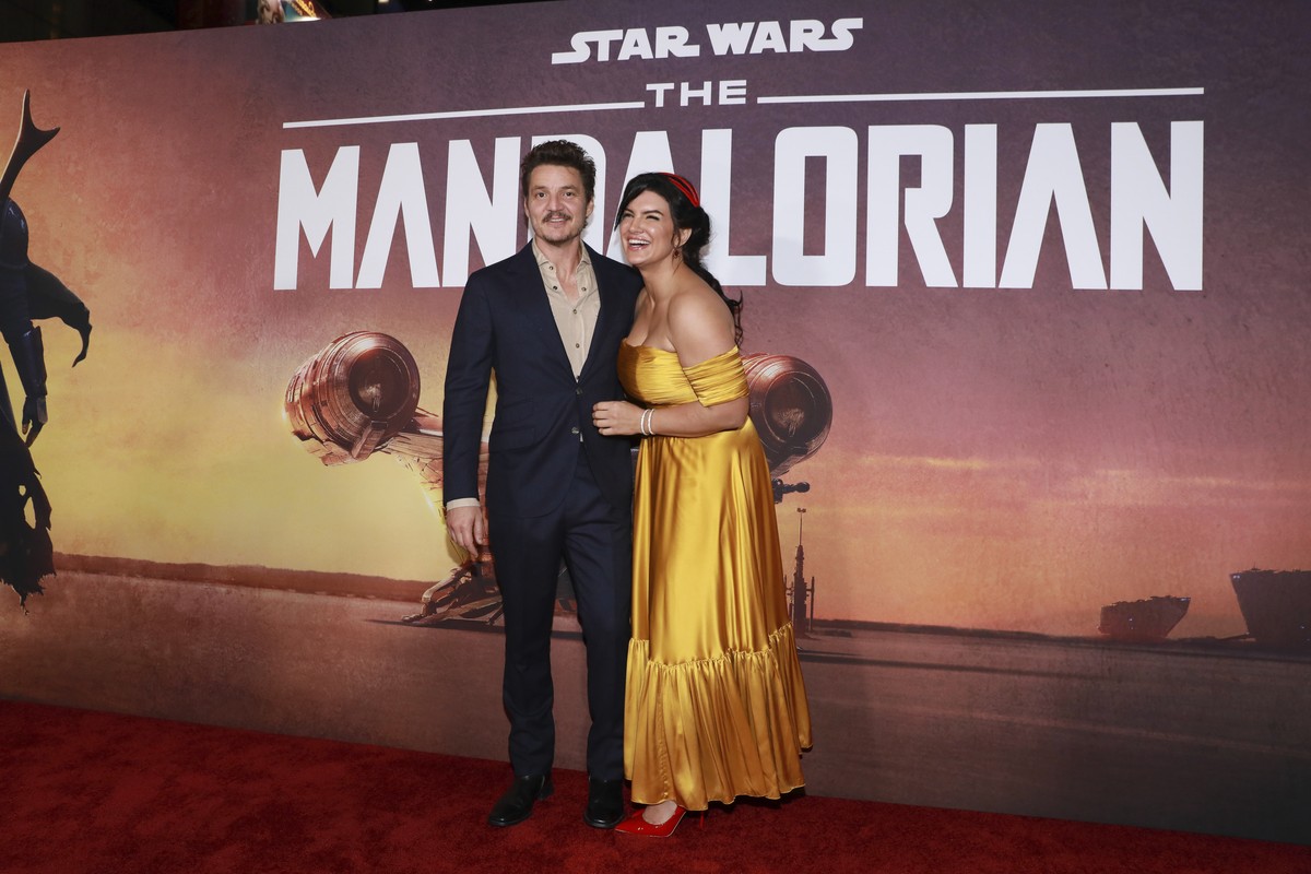 Pedro Pascal and Gina Carano attend the LA Premiere of "The Mandalorian" at the El Capitan Theatre on Wednesday, Nov. 13, 2019, in Los Angeles. (Photo by Mark Von Holden/Invision/AP)
Pedro P ...