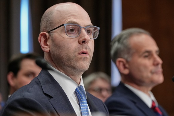 Stephen Miran testifies during a Senate Banking Committee hearing on his nomination to be a member of the Board of Governors of the Federal Reserve System, on Capitol Hill Thursday, Sept. 4, 2025, in  ...