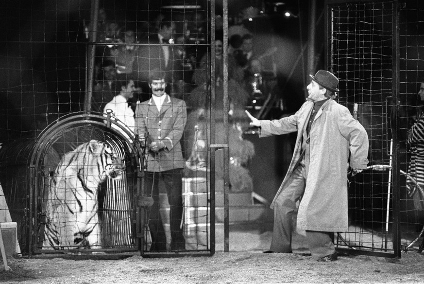 The cabaret artist Emil Steinberger appears on 12 March 1977 at the premiere of the Circus Knie in Rapperswil. With &quot;Kniemil&quot; he is on the road with the Swiss National Circus all season long ...