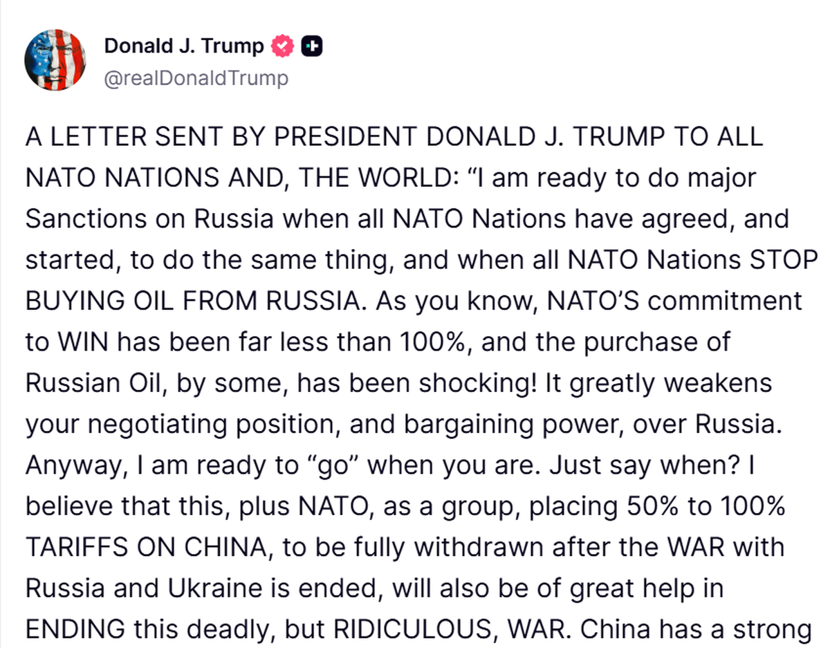 Donald Trump a adressé une lettre «au monde» sur sa plateforme Truth Social, samedi.