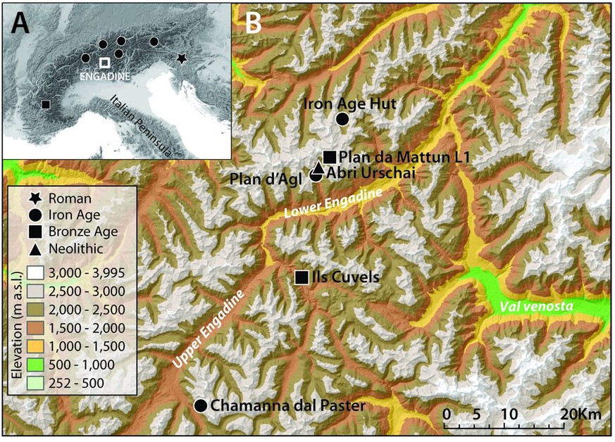 Fundorte und Chronologie der Käsespuren in den Schweizer Alpen.