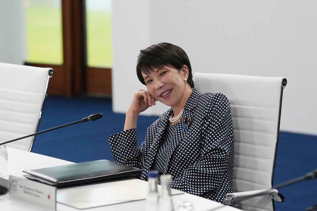 Japan's Prime Minister Sanae Takaichi during a working session at the G7 summit in Evian-les-Bains, France, Wednesday, June 17, 2026. (AP Photo/Thibault Camus)
Sanae Takaichi