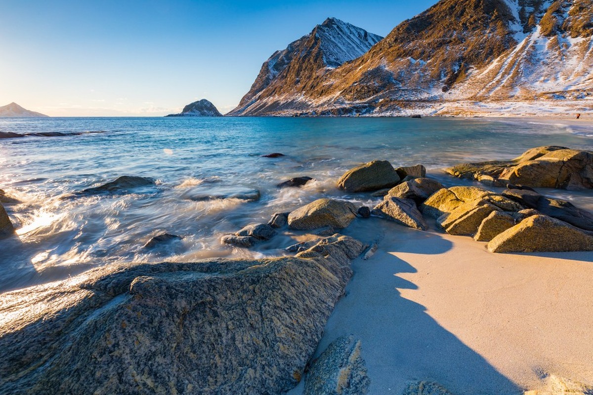 Haukland Beach auf den Lofoten, Norwegen