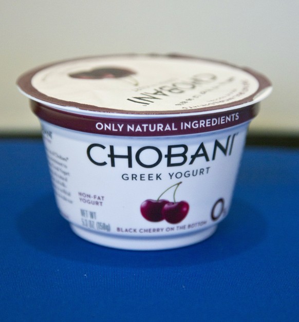 This Wednesday, March 4, 2015 photo shows a container of Chobani’s 0% fat Greek yogurt in black cherry flavor, in New York. The product lists 17 grams (about 4 teaspoons) of sugar per serving. The Wor ...