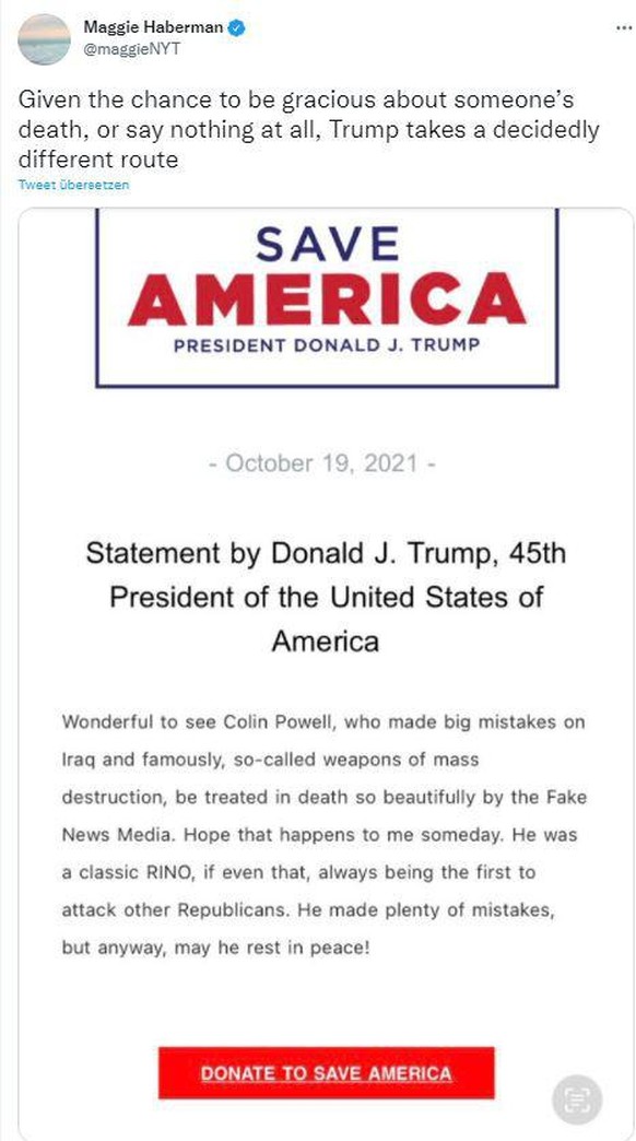 Trumps Statement zu Colin Powell.
