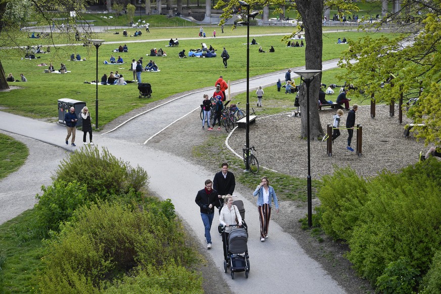 epa08410703 People enjoy a fairly warm spring day in Ralambshovsparken park in central Stockholm, Sweden, 08 May 2020. EPA/Henrik Montgomery SWEDEN OUT