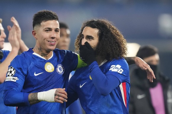 Chelsea FC v FC Barcelona, Barca - UEFA Champions League 2025/26 League Phase MD5 Enzo Fernandez central midfield of Chelsea and Argentina and Marc Cucurella left-back of Chelsea and Spain celebrate t ...
