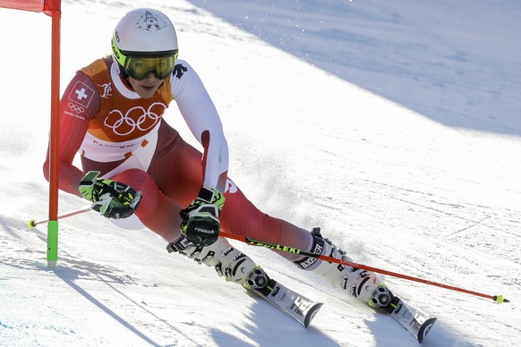 Wendy Holdener, of Switzerland, attacks a gate during the first run of the Women&#039;s Giant Slalom at the 2018 Winter Olympics in Pyeongchang, South Korea, Thursday, Feb. 15, 2018., Thursday, Feb. 1 ...