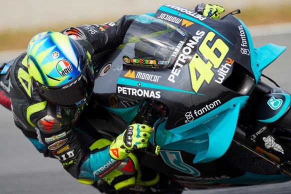 epa09246945 Italian MotoGP rider Valentino Rossi, of Petronas Yamaha STR team, takes part in the first free training session for Gran Premi Monster Energy de Catalunya GP race at Barcelona-Catalunya c ...