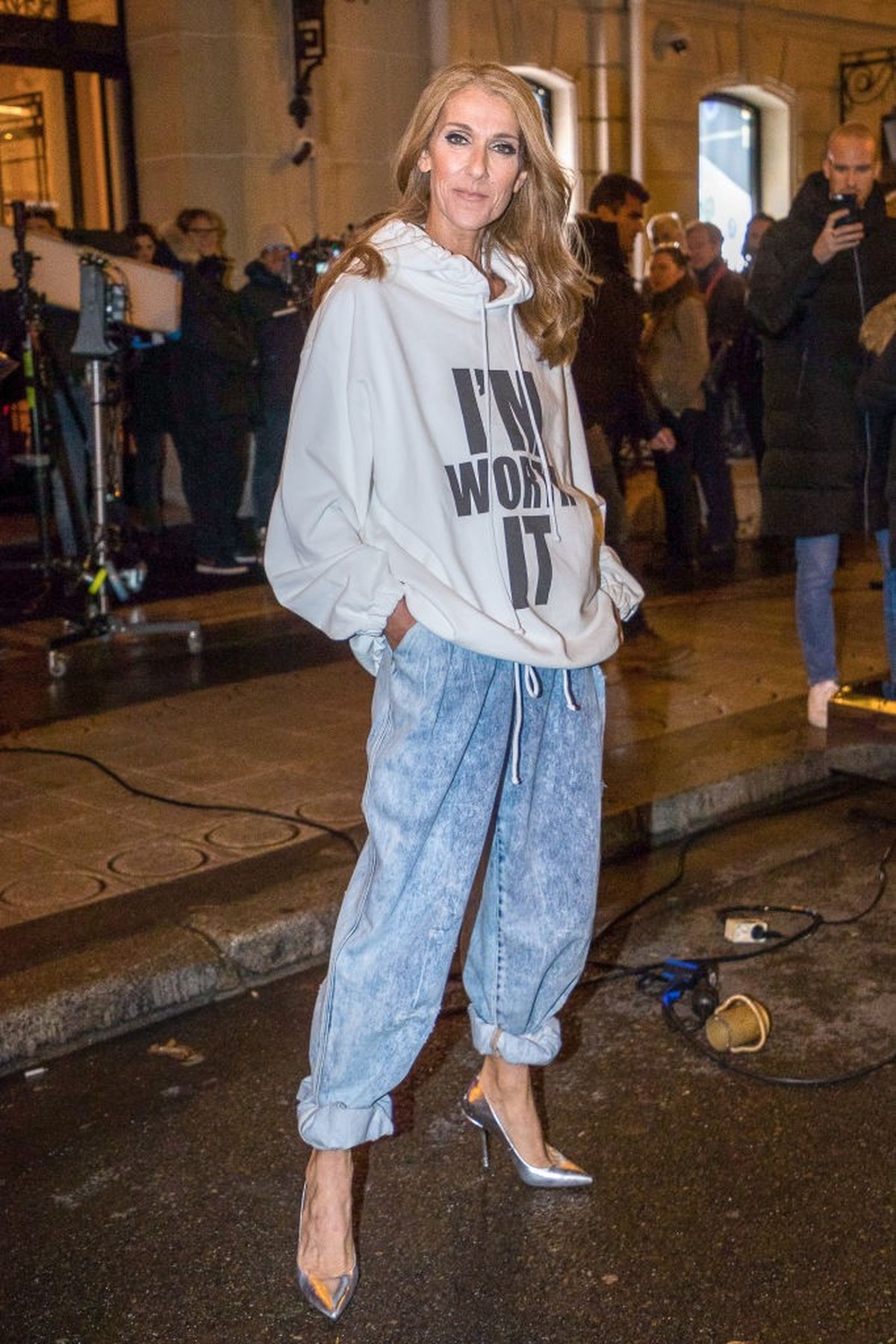 PARIS, FRANCE - JANUARY 30: Singer Celine Dion is seen on the set of 'L'Oreal Excellence' at Hotel Plaza Athenee on Avenue Montaigne on January 30, 2019 in Paris, France. (Photo by Marc ...