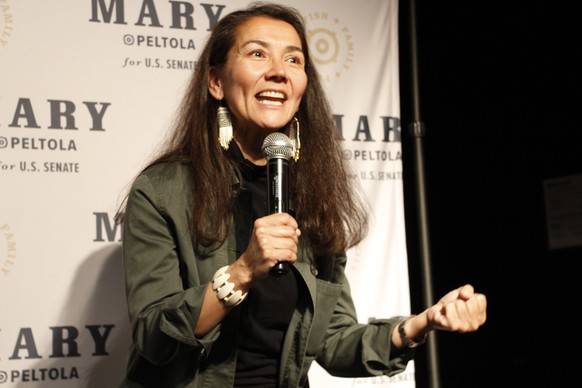 Mary Peltola, a Democrat running for the U.S. Senate seat in Alaska, addresses supporters at an election watch party Tuesday, Aug. 18, 2026, in Anchorage, Alaska. (AP Photo/Mark Thiessen)
Election 202 ...