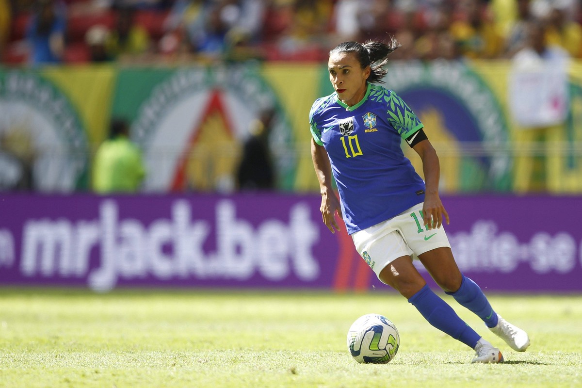 RECORD DATE NOT STATED 2nd July 2023: Stadium Garrinch, Bras&amp; xedlia, DF, Brazil: Womens international lfootball friendly, Brazil versus Chile: Marta of Brazil PUBLICATIONxNOTxINxUK ActionPlus1252 ...