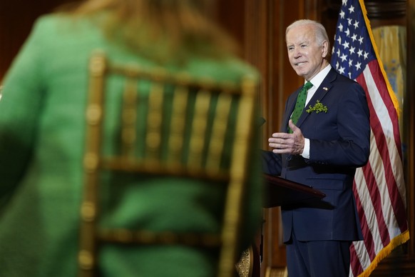 President Joe Biden speaks at the annual Friends of Ireland luncheon on Capitol Hill in Washington, Thursday, March 17, 2022. (AP Photo/Patrick Semansky)
Joe Biden