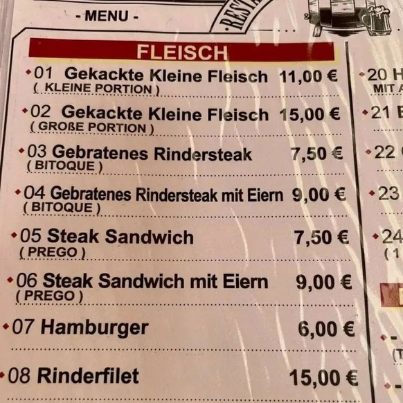 Übersetzungs-Fail Geckackte kleine Fleisch